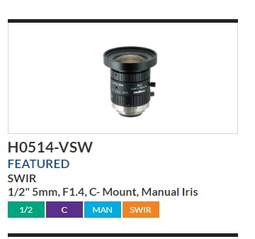 H0514-VSW原Computar 1/2英寸5mm图像传感器镜头