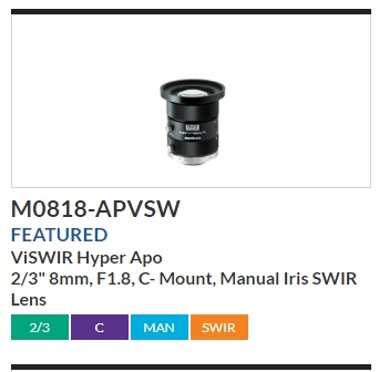 M0818-APVSW原装Computar 8mm定焦图像传感器工业镜头