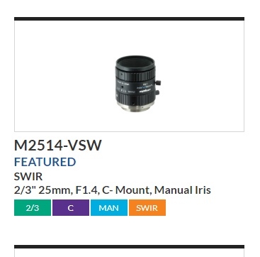 M2514-VSW原装Computar 25mm 铟镓砷图像传感器工业镜头