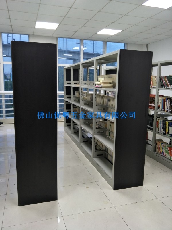 湛江钢制书架图书馆书架拆装双柱双面书架全钢4组6层书架厂家